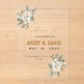 エレガントフローラ結婚金ゴールドの歓迎サイン アクリル招待状 (正面)