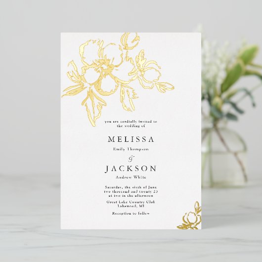 エレガントフローラ結婚開花 箔招待状 (立ち正面)