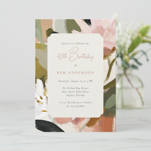 エレガントフローラ絵を描の花40歳 招待状 (スタンド正面)