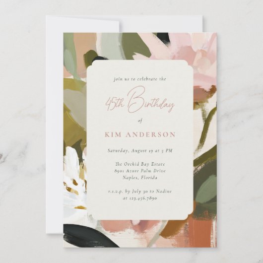 エレガントフローラ絵を描花45誕生日 招待状 (正面)