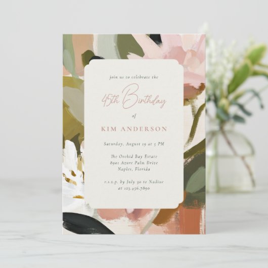 エレガントフローラ絵を描花45誕生日 招待状 (スタンド正面)