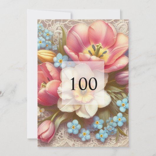 エレガントフローラ緑水カラー誕生日パーティー 招待状 (正面)