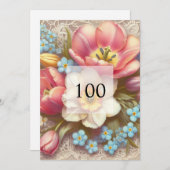 エレガントフローラ緑水カラー誕生日パーティー 招待状 (正面/裏面)