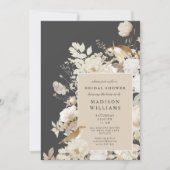 エレガントフローラ自然ダークグレーシックブライダルシャワー 招待状 (正面)