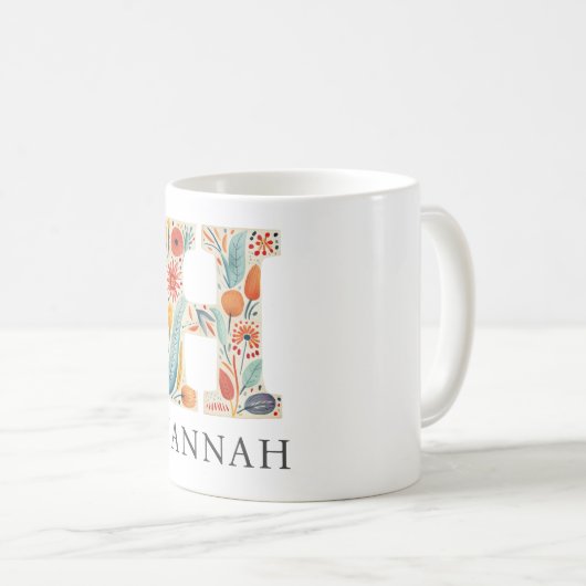 エレガントフローラ自然文字H名パーソナライズされた前 コーヒーマグカップ (正面右)