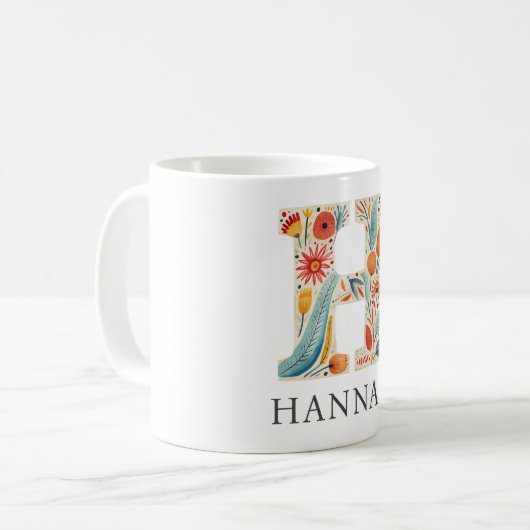 エレガントフローラ自然文字H名パーソナライズされた前 コーヒーマグカップ (正面左)