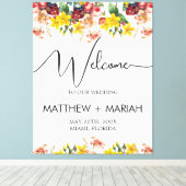 エレガントフローラ自然書結婚の歓迎 キャンバスプリント (インサイチュ (ウッドフロア))