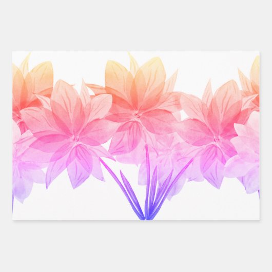 エレガントフローラ花テーマブルーピンクパープル ラッピングペーパーシート (正面3)