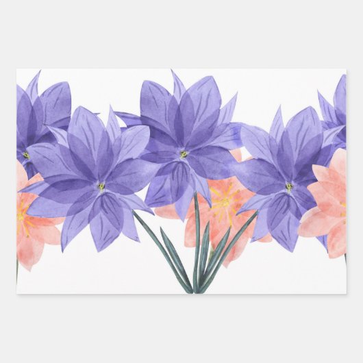 エレガントフローラ花テーマブルーピンクパープル ラッピングペーパーシート (正面2)