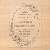 エレガントフローラ花ボタニカルラインアート結婚ズ アクリル招待状 (正面)