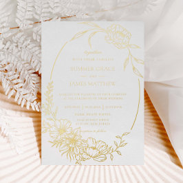 エレガントフローラ花ボタニカルラインアート結婚ズ 箔招待状