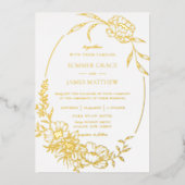 エレガントフローラ花ボタニカルラインアート結婚ズ 箔招待状 (正面)