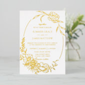 エレガントフローラ花ボタニカルラインアート結婚ズ 箔招待状 (立ち正面)