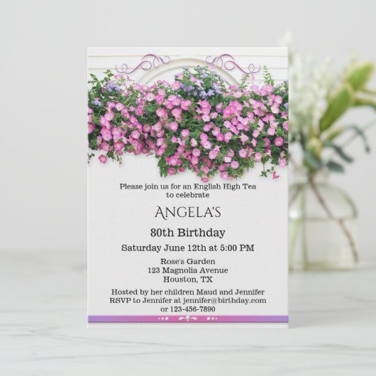 エレガントフローラ英語の誕生日パーティーへの招待 招待状 (スタンド正面)