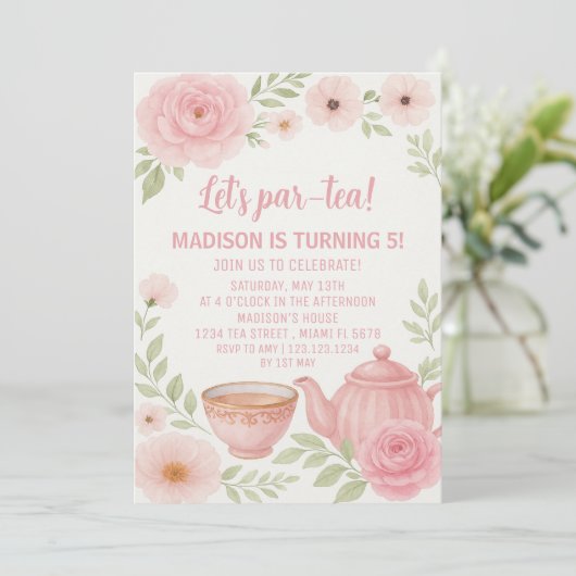 エレガントフローラ茶パーティー誕生日招待状 招待状 (スタンド正面)