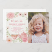 エレガントフローラ茶パーティー誕生日招待状 招待状 (正面/裏面)