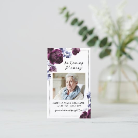 エレガントフローラ葬儀記念祈りの言葉フォトカード 名刺 (スタンド正面)