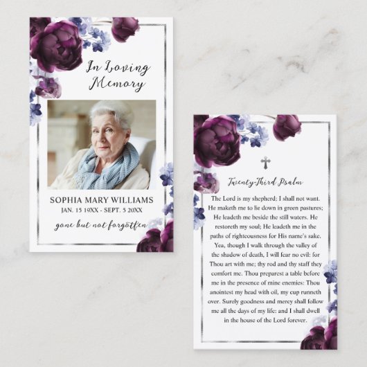 エレガントフローラ葬儀記念祈りの言葉フォトカード 名刺 (正面/裏面)