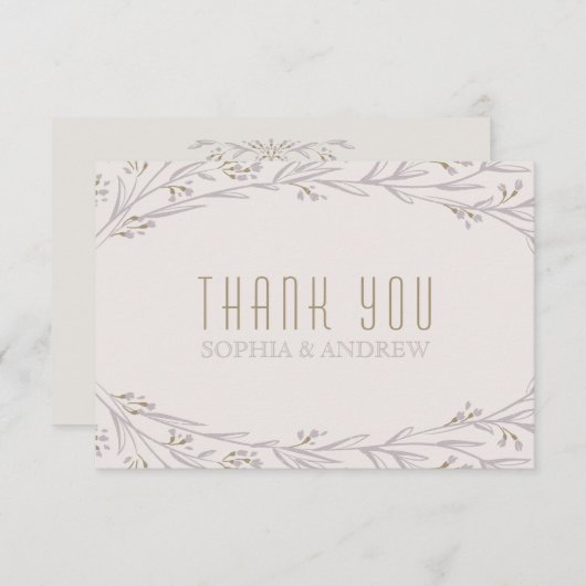 エレガントフローラ薄紫は結婚素朴な感謝していお前 サンキューカード (正面/裏面)