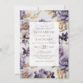 エレガントフローラ薄紫パープル金ゴールド結婚ズ 招待状 (正面)
