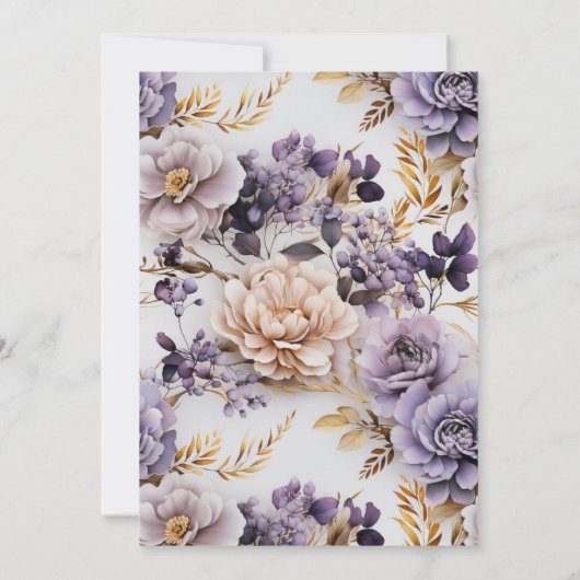 エレガントフローラ薄紫パープル金ゴールド結婚ズ 招待状 (裏面)