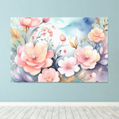 エレガントフローラ蝶ウォーター色アート キャンバスプリント (インサイチュ (ウッドフロア))