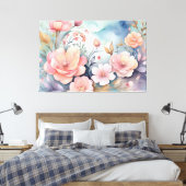 エレガントフローラ蝶ウォーター色アート キャンバスプリント (インサイチュ (寝室))