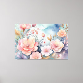 エレガントフローラ蝶ウォーター色アート キャンバスプリント