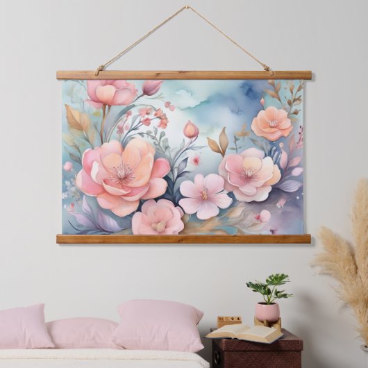 エレガントフローラ蝶ウォーター色アート 吊り下げ型タペストリー (寝室)