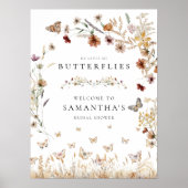 エレガントフローラ蝶ブライダルシャワー標識 ポスター (正面)