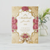 エレガントフローラ装飾枠金ゴールド結婚箔 招待状 (スタンド正面)