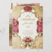 エレガントフローラ装飾枠金ゴールド結婚箔 招待状 (正面/裏面)