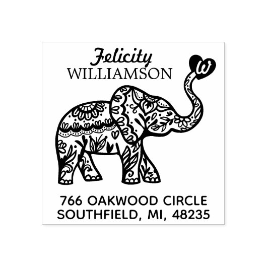 エレガントフローラ装飾華美象ハート ラバースタンプ (インプリント)