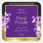 エレガントフローラ製品ラベル黒金ゴールドと紫 スクエアシール (正面)