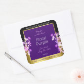 エレガントフローラ製品ラベル黒金ゴールドと紫 スクエアシール (封筒)