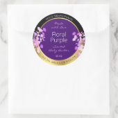 エレガントフローラ製品ラベル黒金ゴールドと紫 ラウンドシール (バッグ)