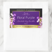 エレガントフローラ製品ラベル黒金ゴールドと紫 長方形シール (バッグ)