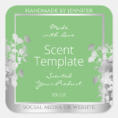 エレガントフローラ製品ラベルSageグリーンとシルバー スクエアシール (正面)