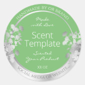 エレガントフローラ製品ラベルSageグリーンとシルバー ラウンドシール (正面)