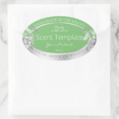 エレガントフローラ製品ラベルSageグリーンとシルバー 楕円形シール (バッグ)