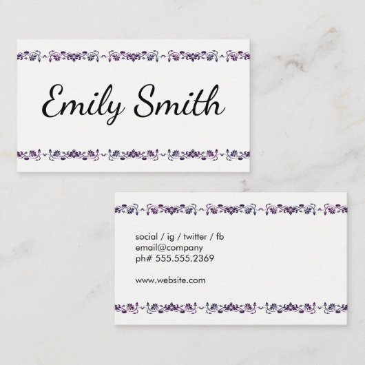 エレガントフローラ要素筆記用文字 名刺 (正面/裏面)