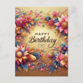 エレガントフローラ誕生日グリーティングカード ポストカード (正面)