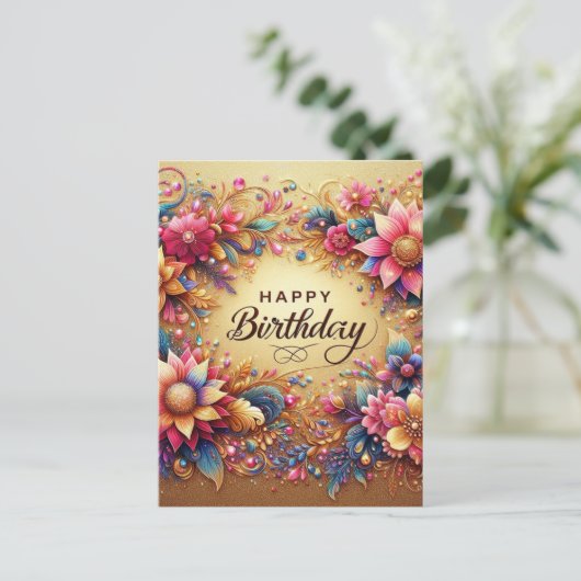 エレガントフローラ誕生日グリーティングカード ポストカード (スタンド正面)