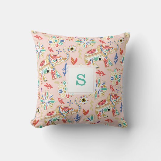 エレガントフローラ象華美象模様 クッション (正面)