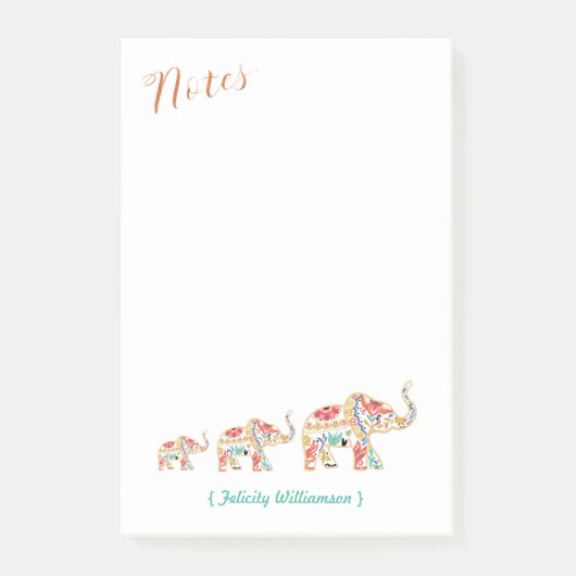 エレガントフローラ象華美象模様 ポストイット (正面)