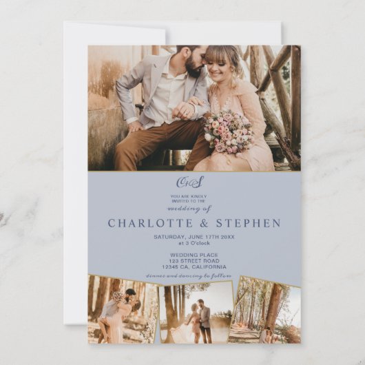 エレガントフローラ赤い青の台本5枚結婚の写真 招待状 (裏面)