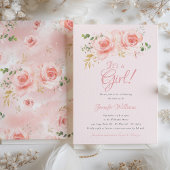 エレガントフローラ赤ちゃんシャワー – ピンクと金ゴールド 招待状
