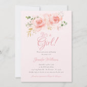 エレガントフローラ赤ちゃんシャワー – ピンクと金ゴールド 招待状 (正面)