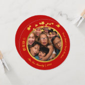 エレガントフローラ赤と金ゴールド中国の年末年始の写真 カード (正面/裏面インサイチュ)