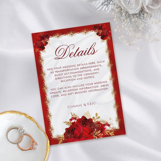 エレガントフローラ赤と金ゴールド結婚詳細 エンクロージャーカード